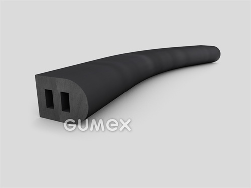 Gumový profil tvaru "D" 2x dutinka, 14x19/R7mm, 60°ShA, EPDM, -40°C/+100°C, černý